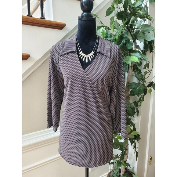 Maria Gabrielle Womens Black & White Polyester V-Neck Long Sleeve Top Blouse 2XL - Picture 1 of 10